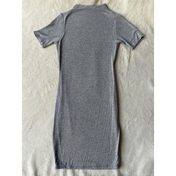 Naked Wardrobe S gray knit Bodycon Midi Dress short sleeve mock neck pullover - Picture 3 of 5